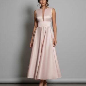 Clam Shell Color Sleeveless, Front Open, Satin Frock
