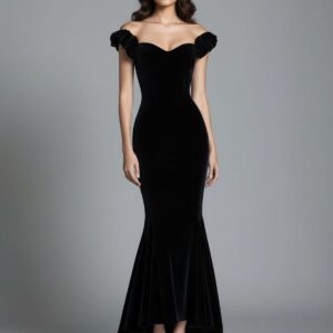 Black Velvet Off Shoulder Full Length Gown