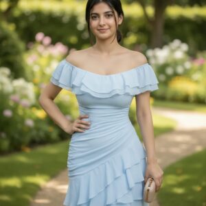 Carolina Blue, Thigh Length Georgette, Go-On-A-Date Dress