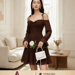 Coffee Bean Color Georgette Thigh Length Party Wear & Date Dress