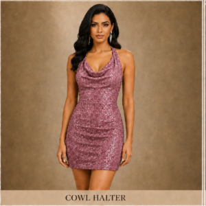 Twilight Lavender Color Sleeveless Cowl Neck Thigh Length Party Wear Dress
